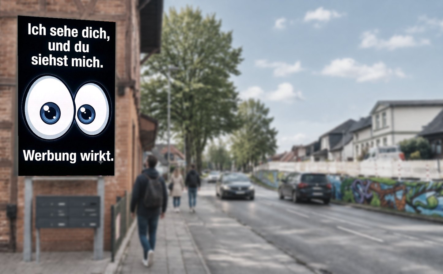 LED-Videoleinwand Schwerin-Lankow mit dem Motiv Ich sehe dich und du siehst mich - Werbung wirkt