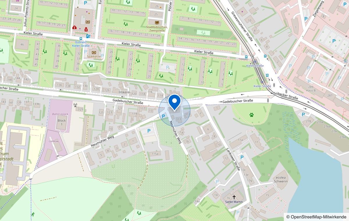 Karte von Schwerin-Lankow mit dem Standort der LED-Videoleinwand an der Gadebuscher Straße 115